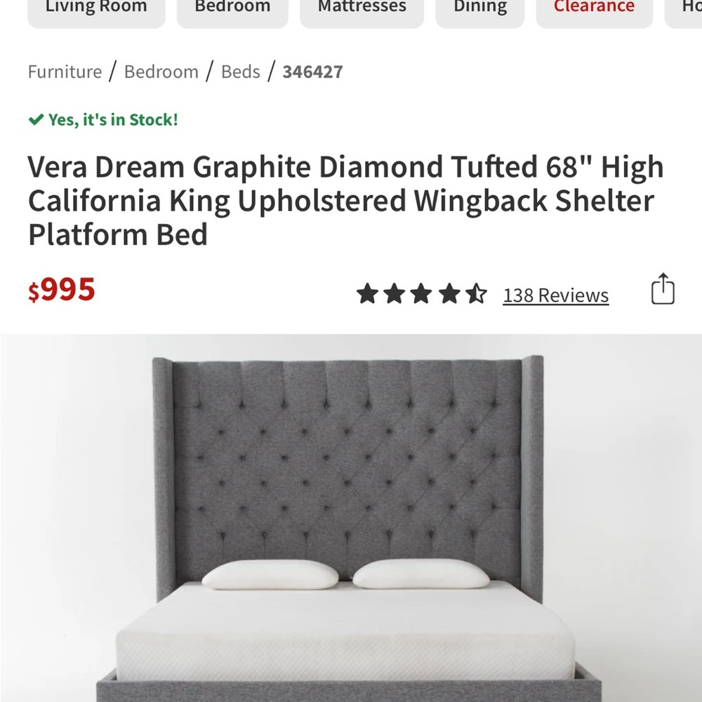 Graphite Diamond Tufted Platform Bed